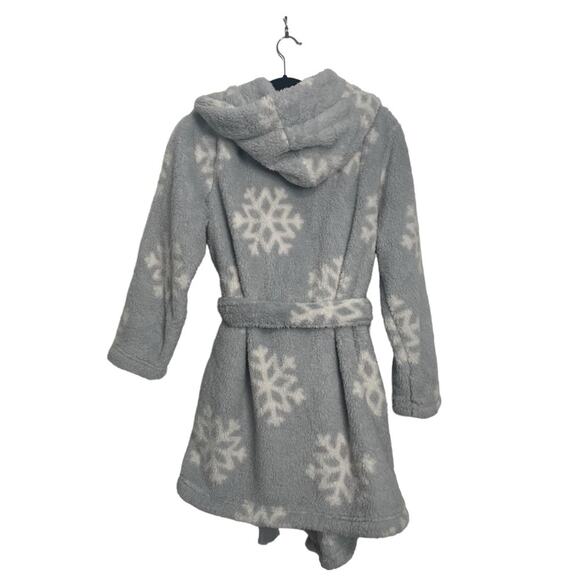 Closie Grey White Snowflake Hooded‎ Fleece Robe NWT M/L - Picture 2 of 5
